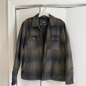 Billabong Olive and Navy Plaid Quilted Shirt Jacket